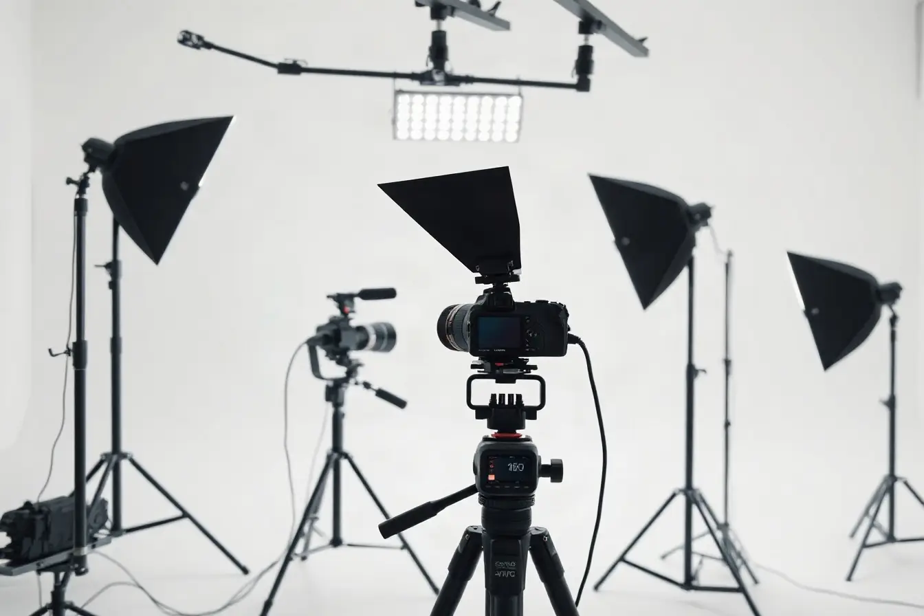 Lighting setup for a product video in a bright studio