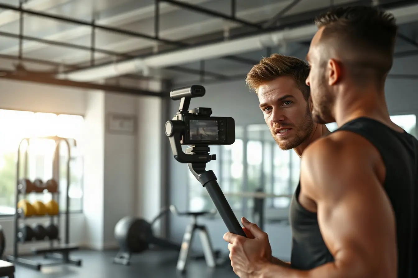 Fitness trainer being filmed for a social media reel